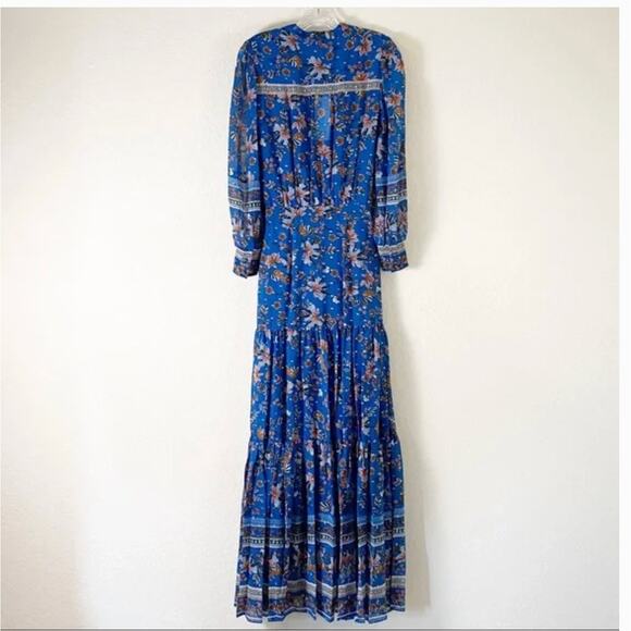Veronica Beard Sama Silk Maxi Dress 4 Paisley Floral Blue Boho Romantic Western - Picture 11 of 11